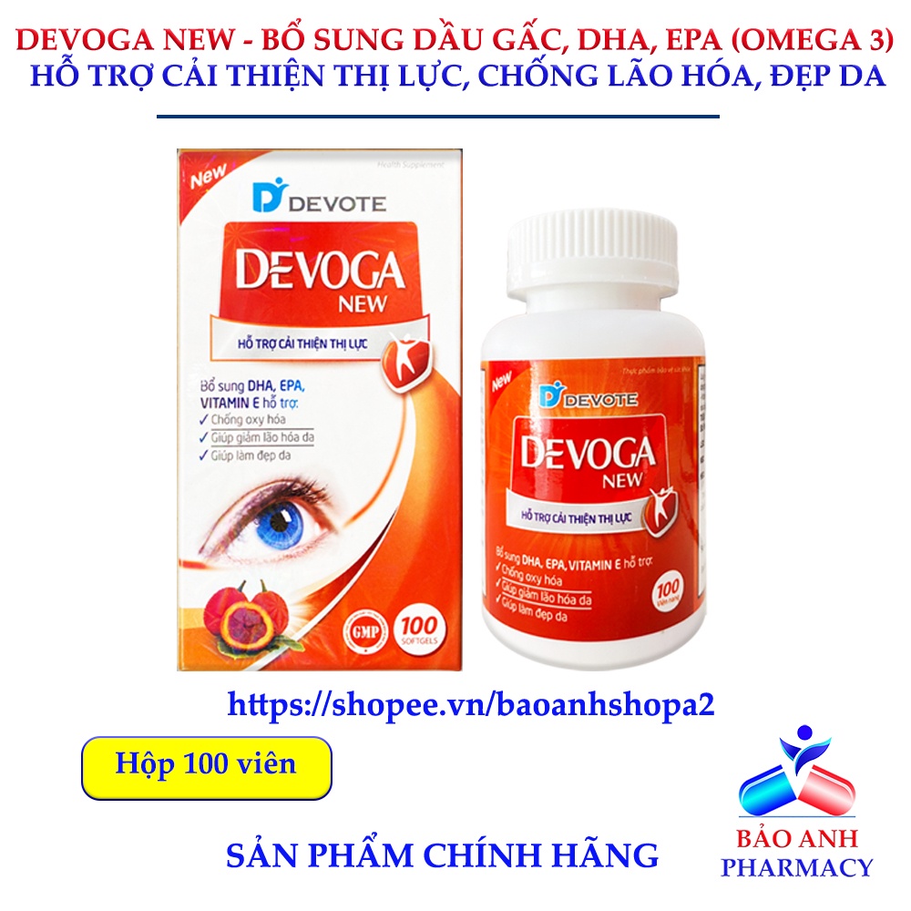 Viên uống  Dầu gấc DEVOGA New – Hỗ trợ cải thiện thị lực, giúp mắt sáng khỏe – Hộp 100 viên