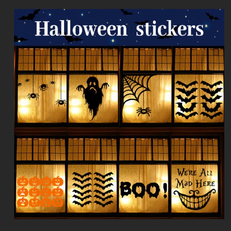 Sticker Dán Cửa Sổ Họa Tiết Ma / Dơi / Bí Ngô Trang Trí Halloween Kinh Dị DIY
