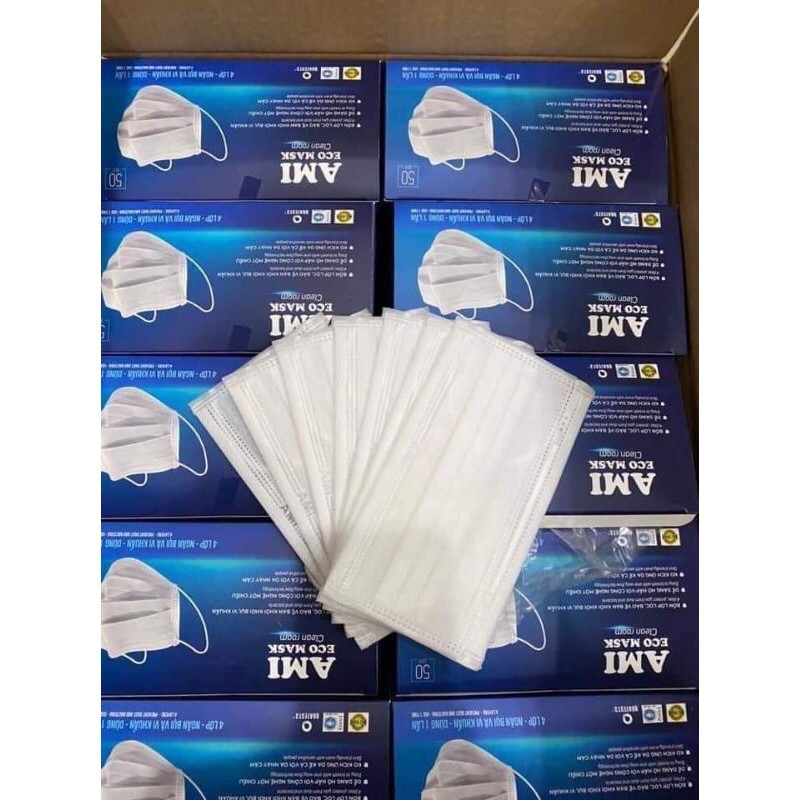 MÀU TRẮNG💚-Hộp Khẩu Trang Y Tế AMI 4 Lớp, Có Lớp Than Hoạt Tính (Hộp 50 chiếc) | BigBuy360 - bigbuy360.vn
