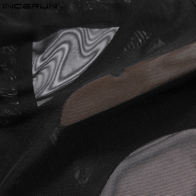 Áo croptop nam INCERUN tay ngắn khoét lỗ cổ tròn dạng lưới xuyên thấu gợi cảm