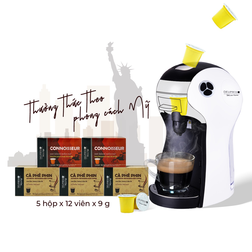 Combo Máy Pha Cà Phê Viên Nén K-Cup Trắng - Delipresso - Phương Vy Coffee