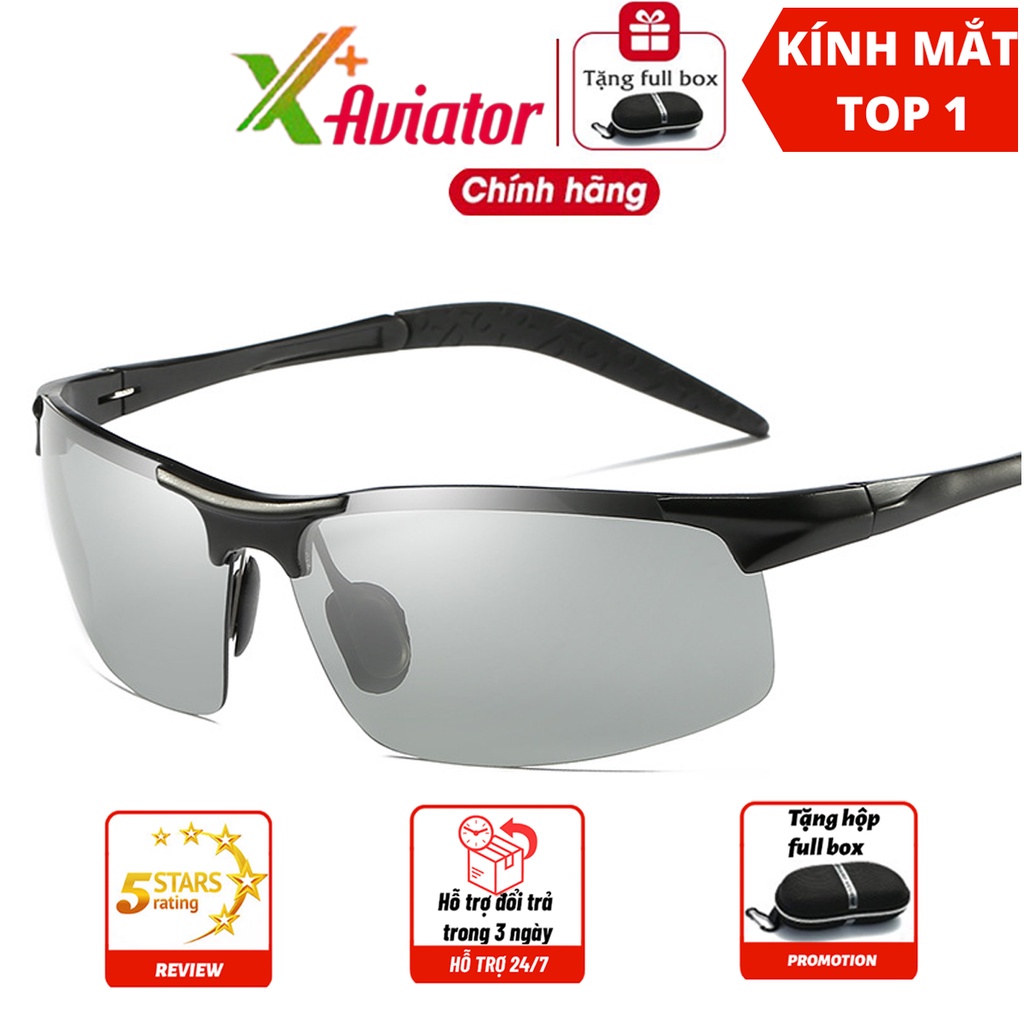 Kính mát nam Mắt kính đổi màu đi ngày và đêm cao cấp AVIATOR 8177 tròng kính Polarized phân cực chống tiaUV chống chói