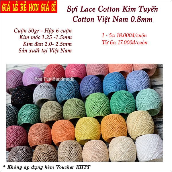 Sợi Lace Cotton Kim Tuyến BM từ 56 đến 94- Cotton Việt Nam 0.8mm - Cotton kim tuyến đan móc áo, đầm