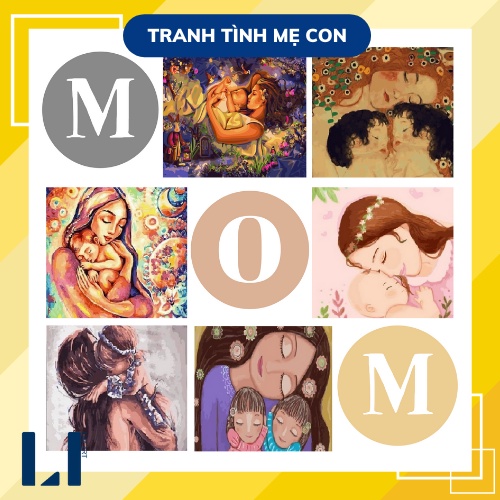 Tranh sơn dầu số hoá có khung LIM Art -Tranh tô màu theo số Tình Mẹ Con