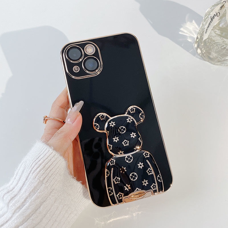 Ốp Điện Thoại Viền Vuông Mềm Có Giá Đỡ Hình Gấu Cho Oppo A37 A39 A59 A83 A1 A9 A9X A91 F15 F5 F7 F11 Pro Reno 3 A3S A12E Realme 9i C1 A7 A5S A12 A12S A8 A31 A52 A72 A92 A33 A53 A32 A5 A9 A54 A74 A95 A54 A74 A74 A15 A15S A35 A16K A16 A36 A55 2020 2022 2016