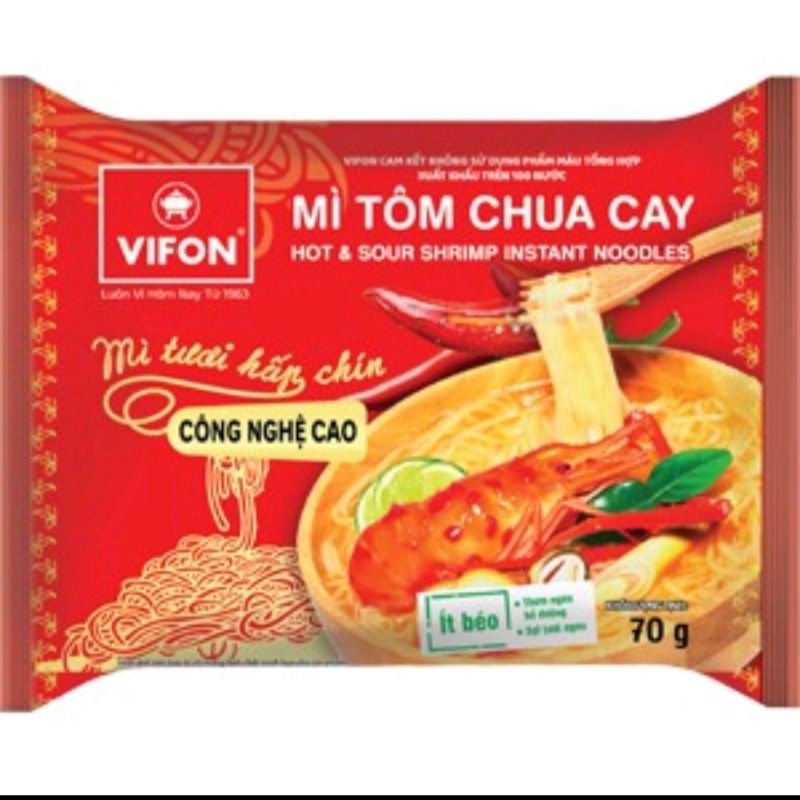 Mì Vifon hấp chín 3 vị Tôm Chua cay, Bò Sốt Vang, Thịt Bằm gói 70g