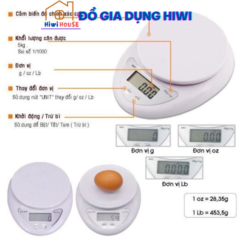 Cân tiểu ly điện tử nhà bếp mini làm bánh 5kg, Cân tiểu li cao cấp độ chính xác cao tặng kèm pin