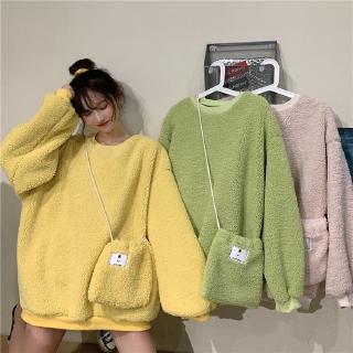 Áo sweater giả lông cừu màu kẹo thời trang Hàn Quốc đơn giản
