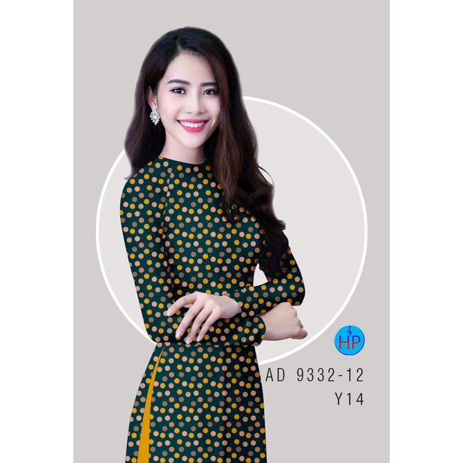 Vải áo dài chấm bi (AD 9332-12), chất lụa ban mai co giãn nhẹ 4 chiều, mềm, mịn, mát, rũ tà, dày dặn che khuyết điểm.