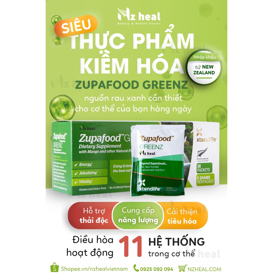 [Hỏa tốc] Siêu thực phẩm kiềm hoá xanh Zupafood GREENZ Xtend-Life (30 gói)