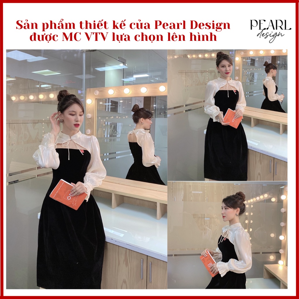 Đầm tiệc đám cưới đẹp nhung cao cấp chiết eo tay bồng tiểu thư sang chảnh  Pearl Design 112102 | BigBuy360 - bigbuy360.vn