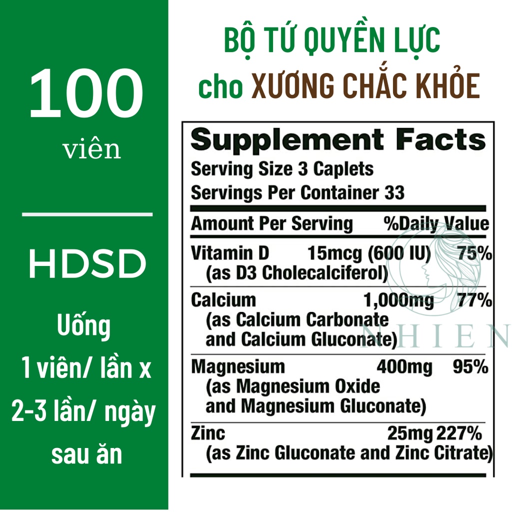 Viên uống Canxi magie Nature bounty bổ xương khớp, phòng ngừa loãng xương, giảm viêm khớp 100 viên