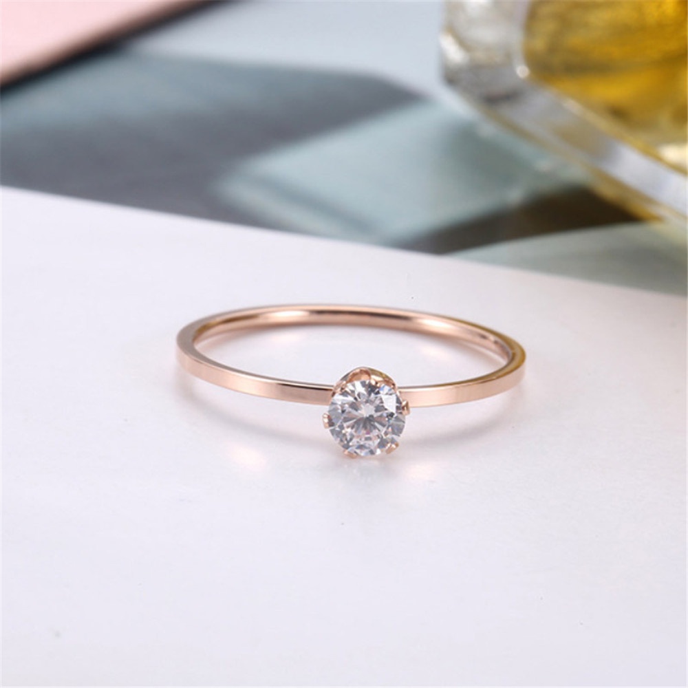 Nhẫn thép không gỉ màu vàng hồng đính kim cương đơn giản thời trang Hàn Quốc cho nữYanqueens Quà tặng trang sức