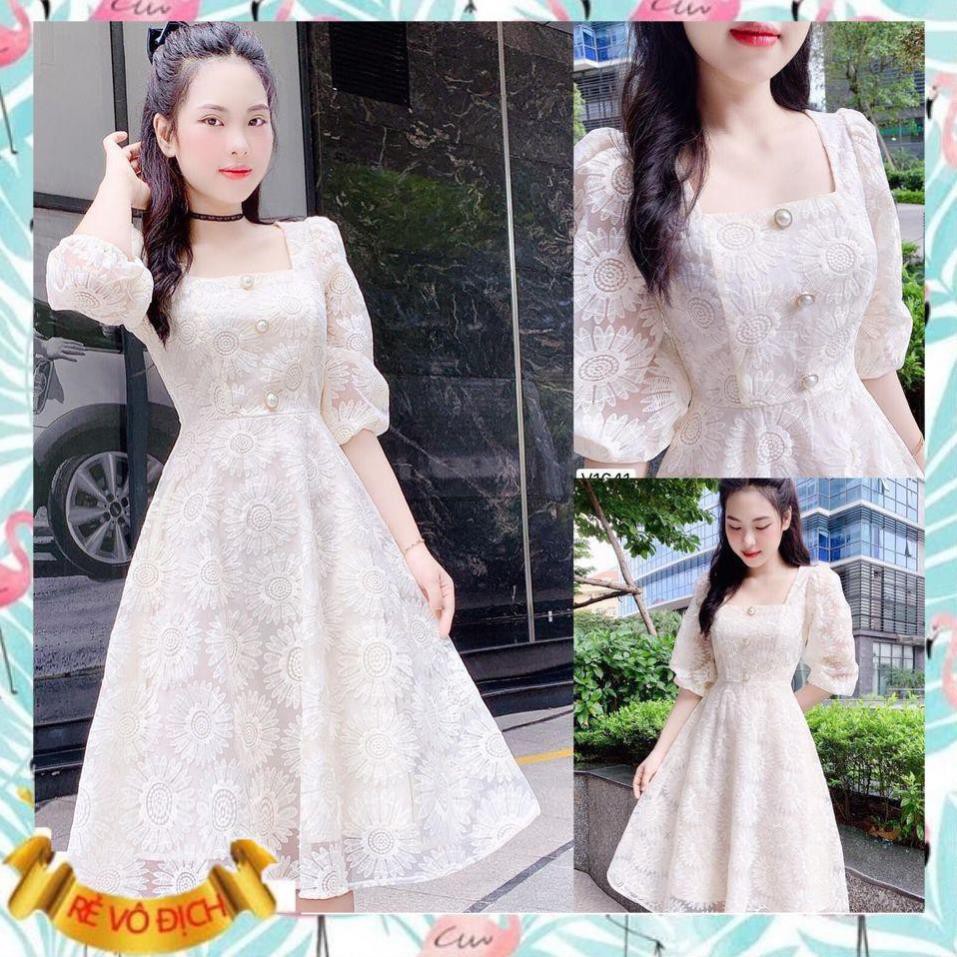 Đầm ren trắng cổ vuông hoa cúc siêu xinh - Mimosa dress