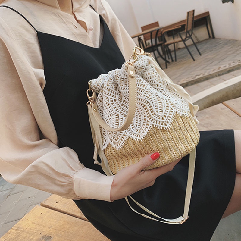 Túi Cói Đeo Vai Thiết Kế Nhỏ Gọn Thời Trang Đi Biển Xinh Xắn Cho Nữ