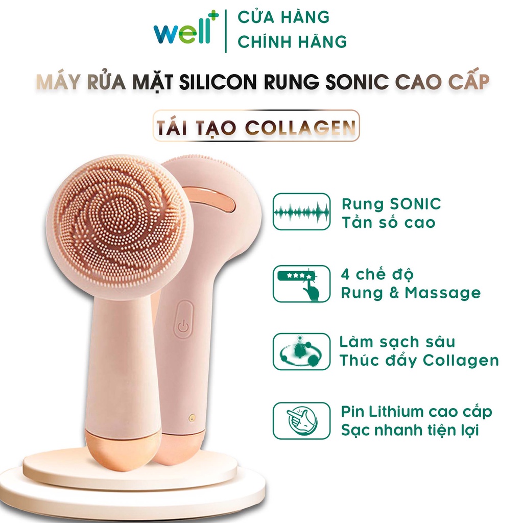 Máy Rửa Mặt Massage Rung SONIC Tần Số Cao, Silicon Cao Cấp Làm Sạch Sâu Tái Tạo Collagen