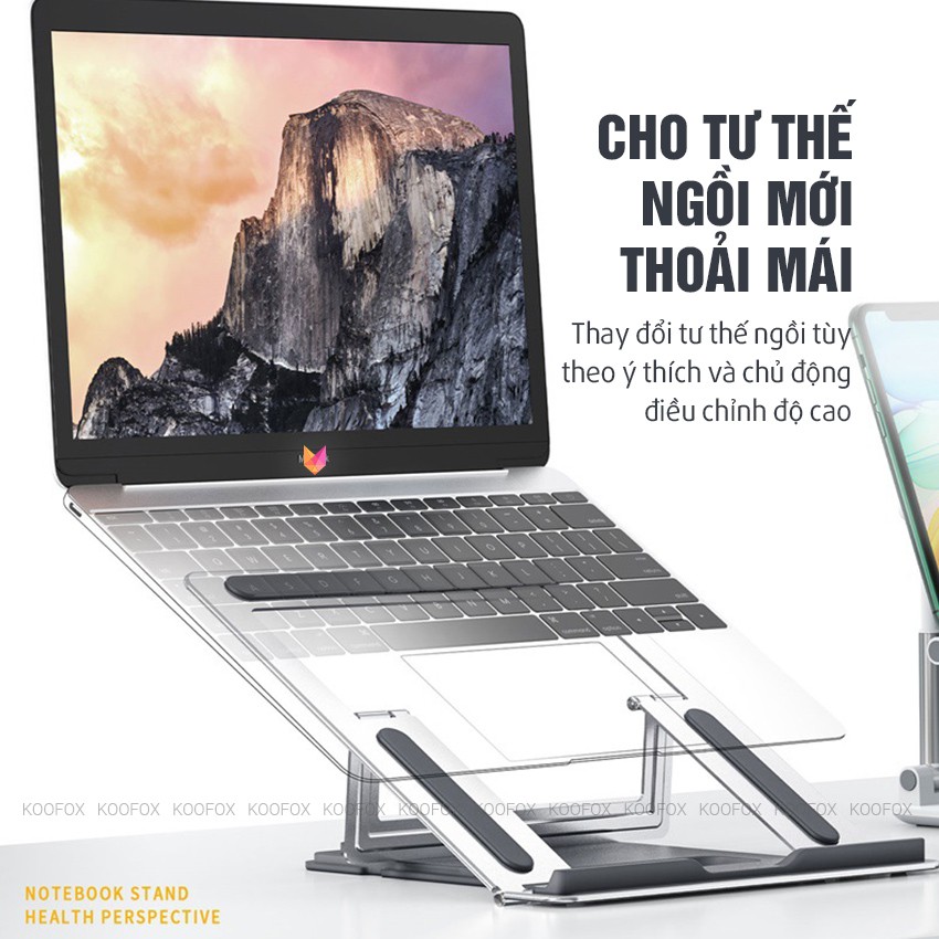 [CAO CẤP✅] Đế Nhôm Điều Chỉnh Độ Cao Tản Nhiệt, Chống gù lưng Dành Cho Macbook, Laptop, Ipad - 💖KOOFOX💖