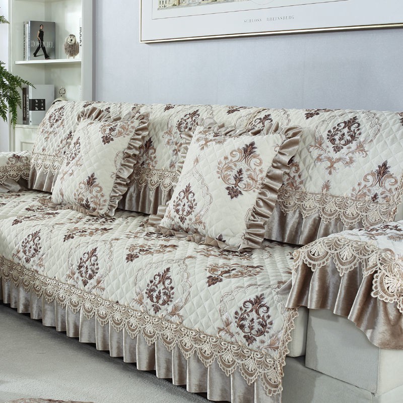 Vỏ Bọc Đệm Ghế Sofa Gỗ Bằng Da Sợi Chenille Cao Cấp Chống Trượt Phong Cách Châu Âu