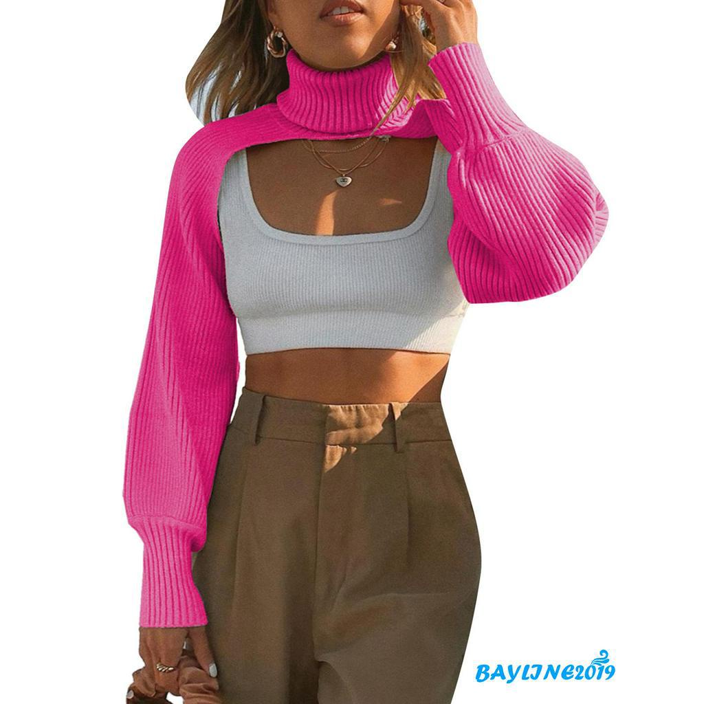 Áo Sweater Tay Dài Cổ Cao Màu Trơn Phong Cách Hàn Quốc Gợi Cảm Cho Phụ Nữ