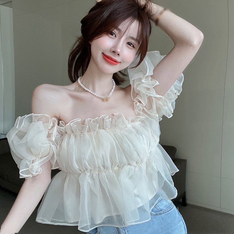 Áo Croptop Tay Phồng Ngắn Cổ Vuông Thời Trang Xinh Xắn Cho Nữ