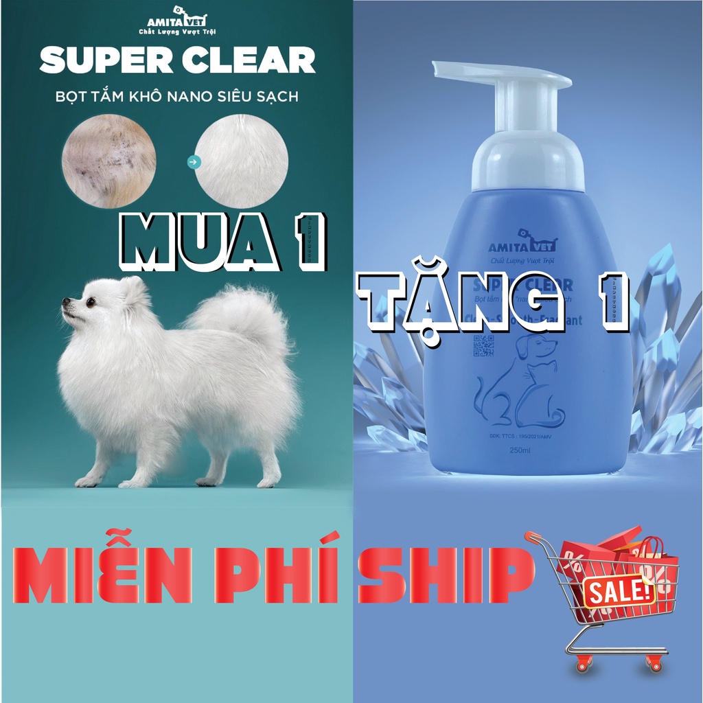 Bọt tắm khô Nano - dưỡng lông cho thú cưng Super Clear 250ml