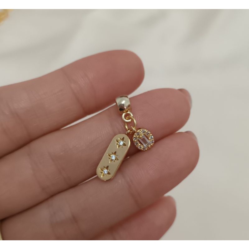 Charm ống lùa chặn hạt xâu vòng thẻ bài hạt đậu in hình 3 ngôi sao may mắn cao cấp không gỉ không bay màu