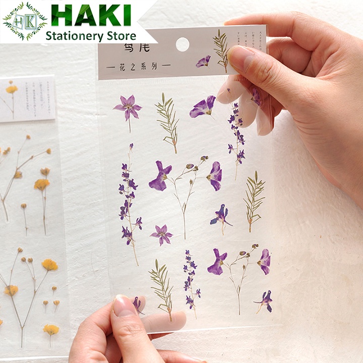 Sticker cute hoa lá dễ thương HAKI, hình dán sticker cute trang trí sổ đáng yêu giá rẻ ST32