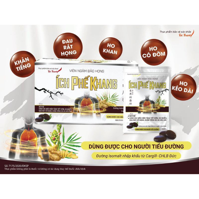 ✔️️️️ Viên Ngậm Ho ÍCh Phế Khang  - Hộp 20 gói Tất Thành Pharma - Giá 1 gói 10 viên