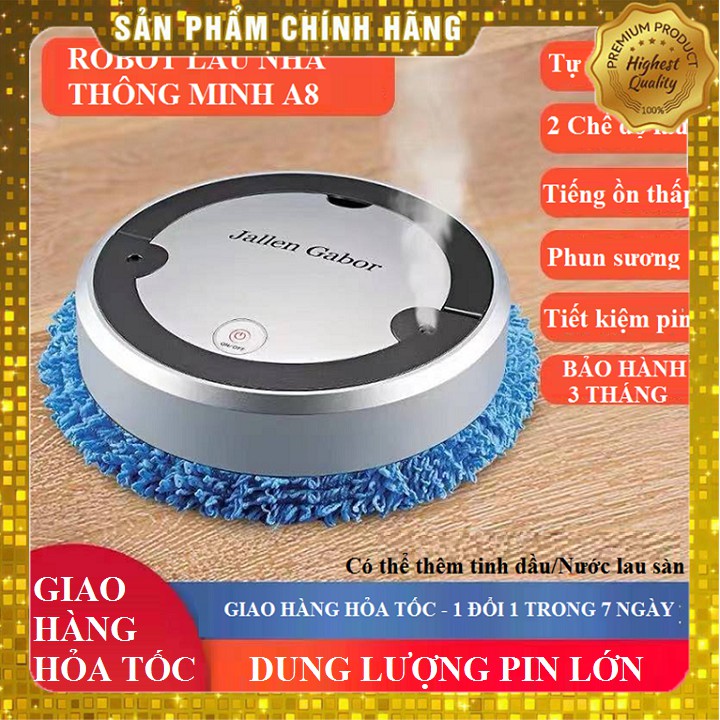 Robot lau nhà  máy lau nhà tự động A8 tích hợp khuếch tán tinh dầu sử dụng pin sạc tiện lợi - Có bảo hành