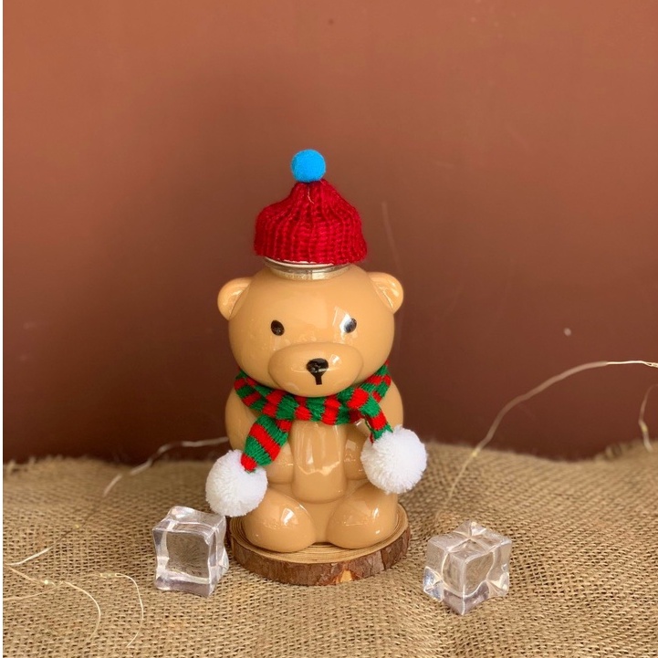 Chai nhựa PET hình Gấu Teddy decor Noel, trang trí Giáng sinh 450ml - Hủ nhựa hình gấu in mắt mũi cực đáng yêu - TD450