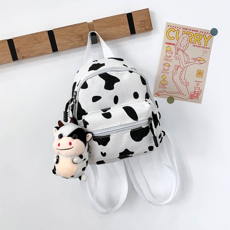 Ba Lô Vải Bố Mini In Họa Tiết Bò Sữa Cho Nữ