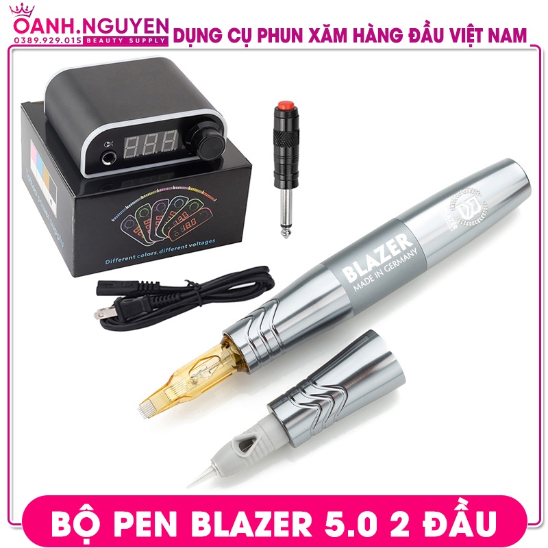 Máy Xăm Pen 5.0 BLAZER 2 Đầu/ Nguồn LED 7 Màu