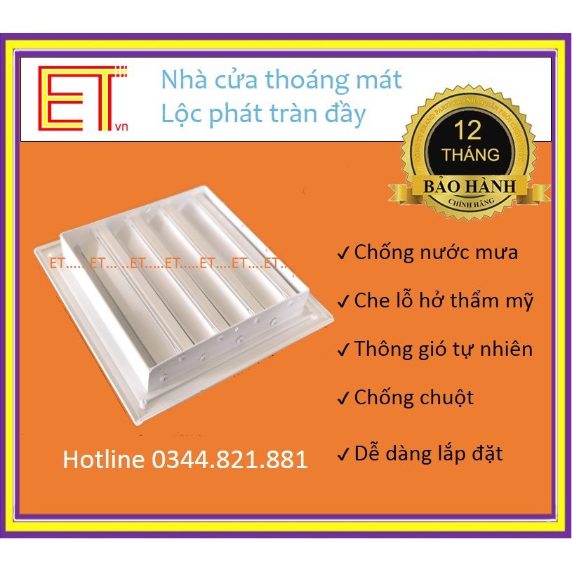 Chớp ô (lỗ) thoáng cửa LOUVER-500 CHỐNG HẮT MƯA-MUỖI đa năng, BH 12T cho quạt thông hơi, lam gió,  nhôm sơn tĩnh điện