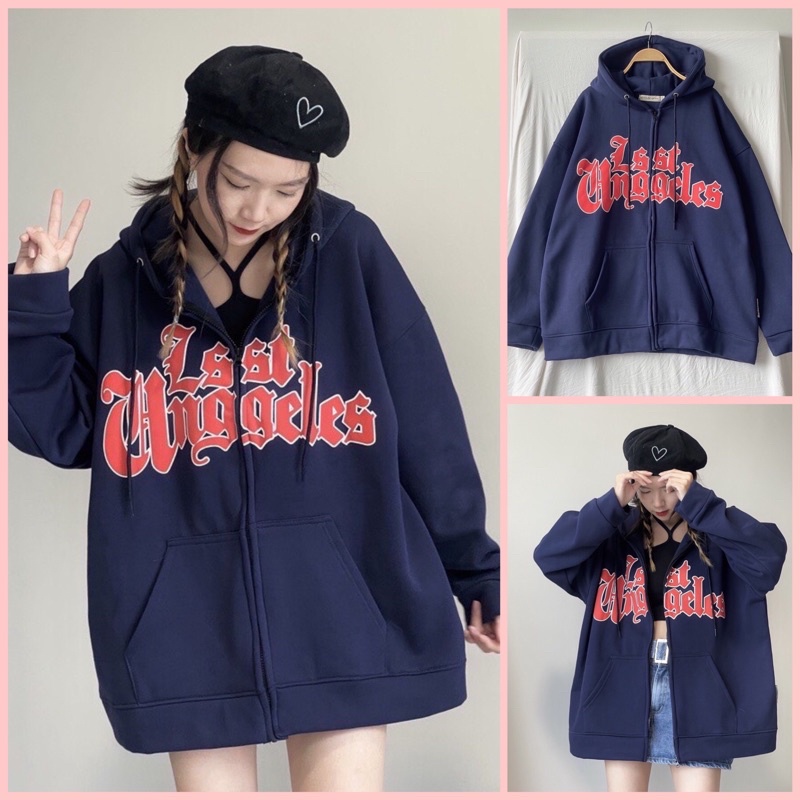 Áo khoác hoodie dây kéo bo tay Lossangerless UlzzangHodie nữ form rộng dài len tăm rẻ không xù lông Free ship