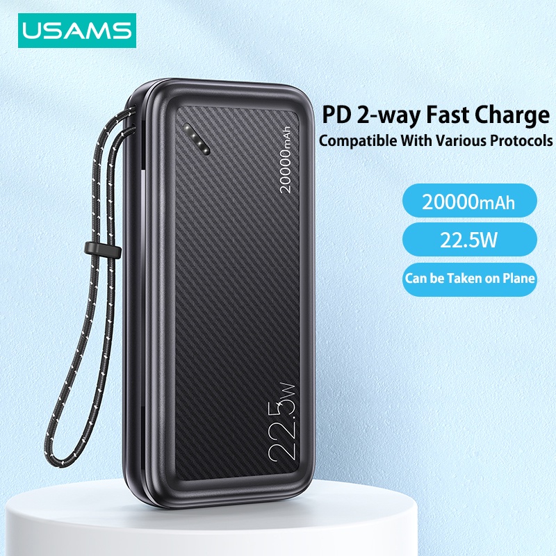 Pin Sạc Dự Phòng Sạc Nhanh USAMS 20000mAh PD 22.5W QC 3.0 kèm dây đeo Cho 1Phone15 iPd Android 1phone6-14 Máy Tính Bảng