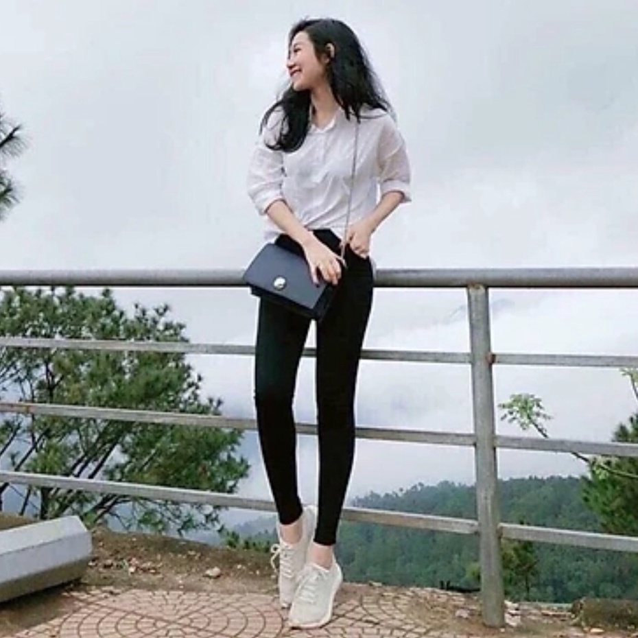 Quần legging nữ dài nâng mông có túi co giãn gen bụng dáng ôm bó- Quần vải cotton nữ cạp chun màu đen mặc đi học công sở