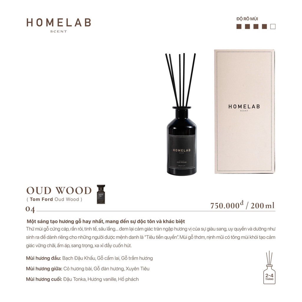 Tinh dầu thơm phòng mùi nước hoa OUD WOOD - TOMFORD, tinh dầu khuếch tán cấp mùi hương gỗ độc tôn,  200ml_HOMELAB SCENT