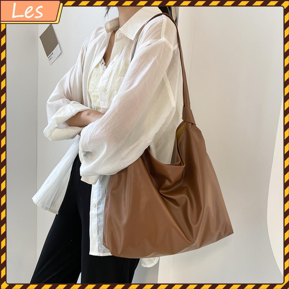 Túi xách da PU dung tích lớn màu trơn phong cách cổ điển cho nữ