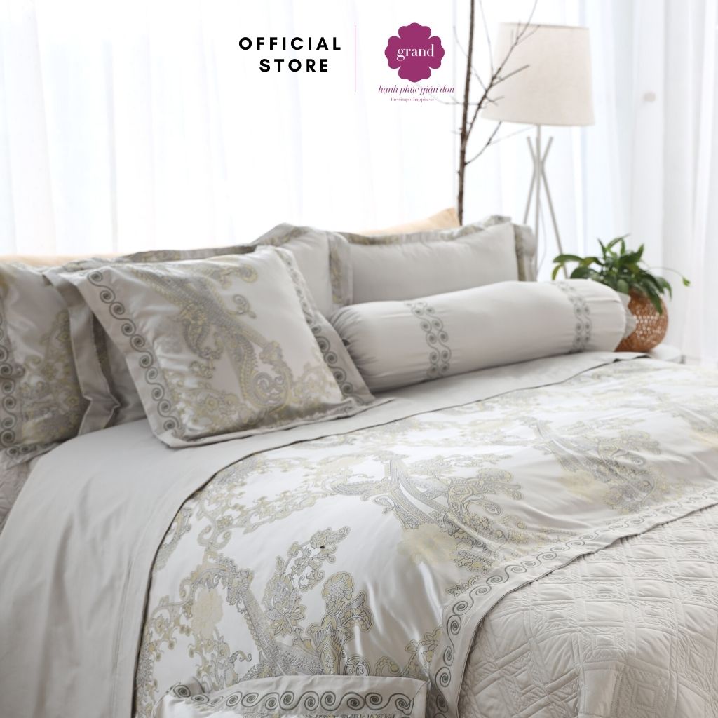 Vỏ chăn đông 100% cotton sateen by GRAND (Kích thước: 200x220), họa tiết trơn không thêu, đơn giản, thanh lịch.