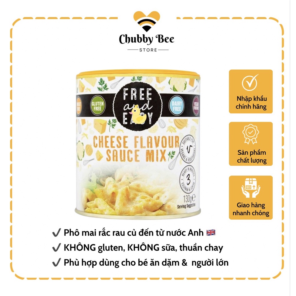 Phô mai rắc Free & Easy từ Anh cho bé ăn dặm và người lớn ( dùng được cho bé dị ứng đạm bò)
