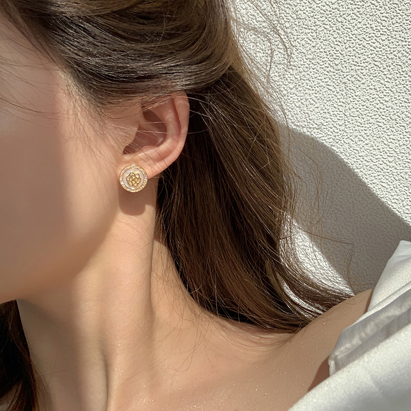 Bông Tai Tròn Hình Hoa Hồng Lấp Lánh Phong Cách Hàn Quốc Cho Nữ