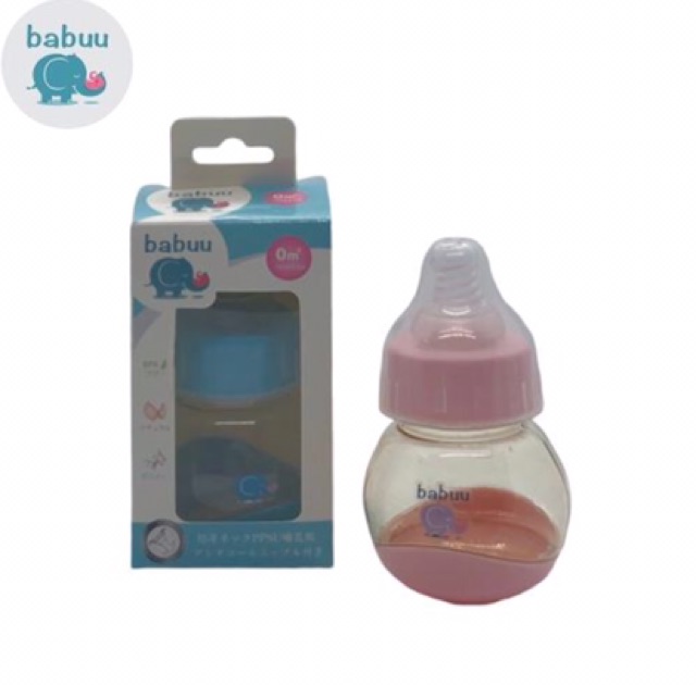 Bình sữa Babuu thân tròn nhập khẩu Nhật dành cho bé sơ sinh 75ml