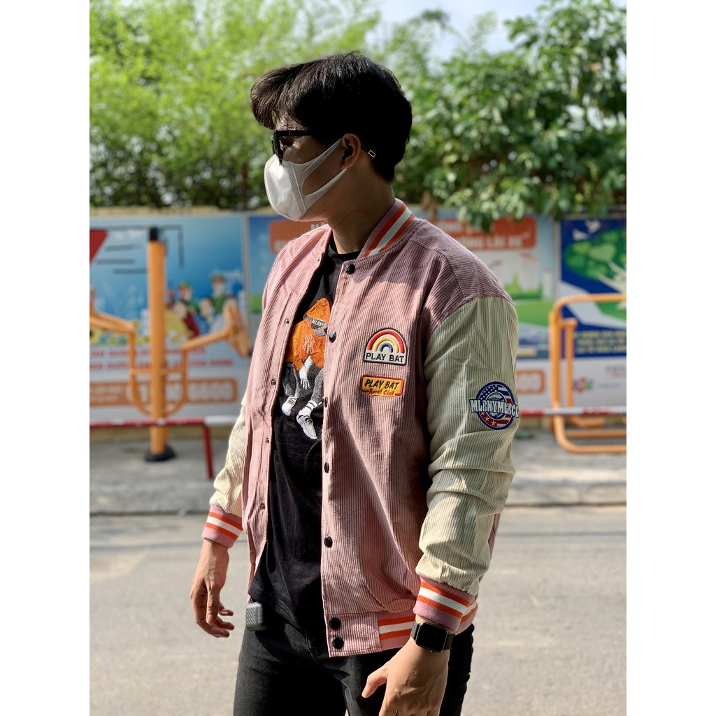 ÁO KHOÁC MLBNY BOMBER NHUNG TĂM LOGO - ÁO VARSITY NAM NỮ UNISEX - HÀNG CÓ SẴN