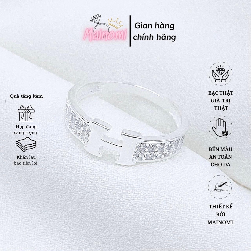 Nhẫn nữ chữ H sang xịn MAINOMI thiết kế độc đáo đai đính đá cao cấp