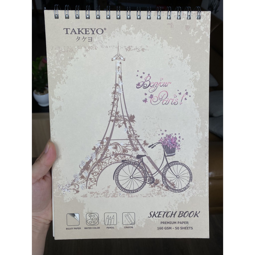 Tập Vẽ Lò Xo dọc Takeyo (Sketch Book), size A4, B5, A5, mini,  50 Tờ, 160gsm