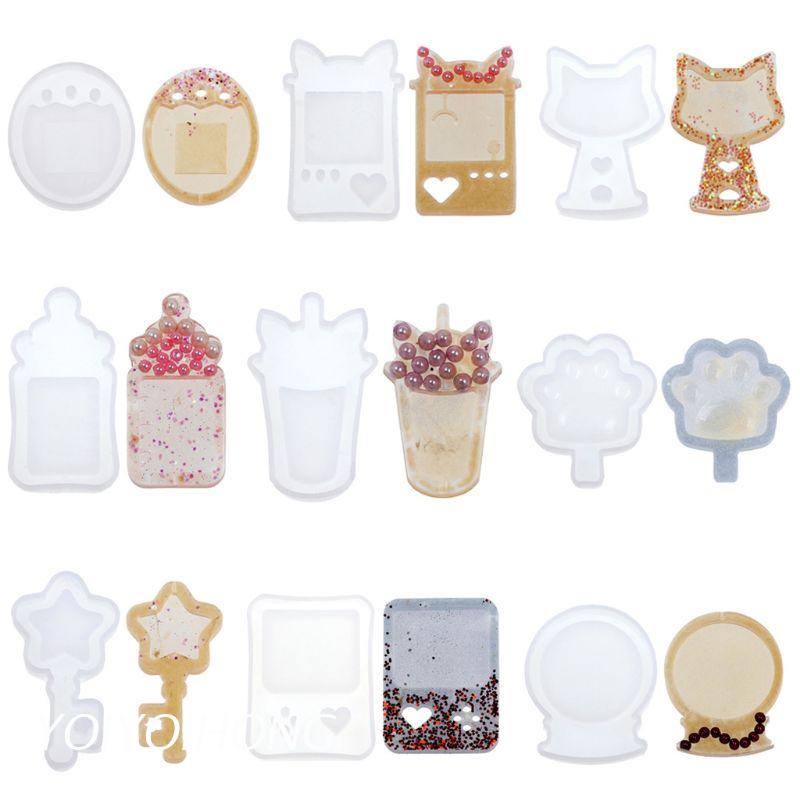 Bộ khuôn lắc nhựa resin 9 kiểu khác nhau gồm hình máy chơi game/chai/móng vuốt mèo/quả cầu pha lê