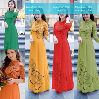 ⚡️ có big size 5XL ⚡️ AD1555 SET ÁO DÀI TRUYỀN THỐNG CỔ TRỤ HỌA TIẾT IN 3D HOA HỒNG LỚN KÈM QUẦN ỐNG RỘNG