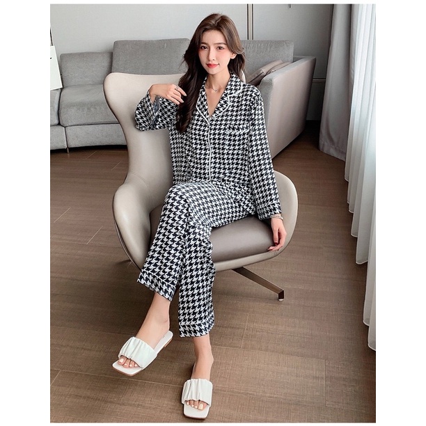 Bộ pijama mặc nhà nữ tay dài quần dài hoạ tiết ziczac