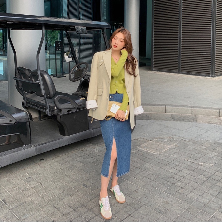 Áo cardigan SUXI dệt kim tay dài cổ chữ V màu trơn phong cách Hàn Quốc thời trang