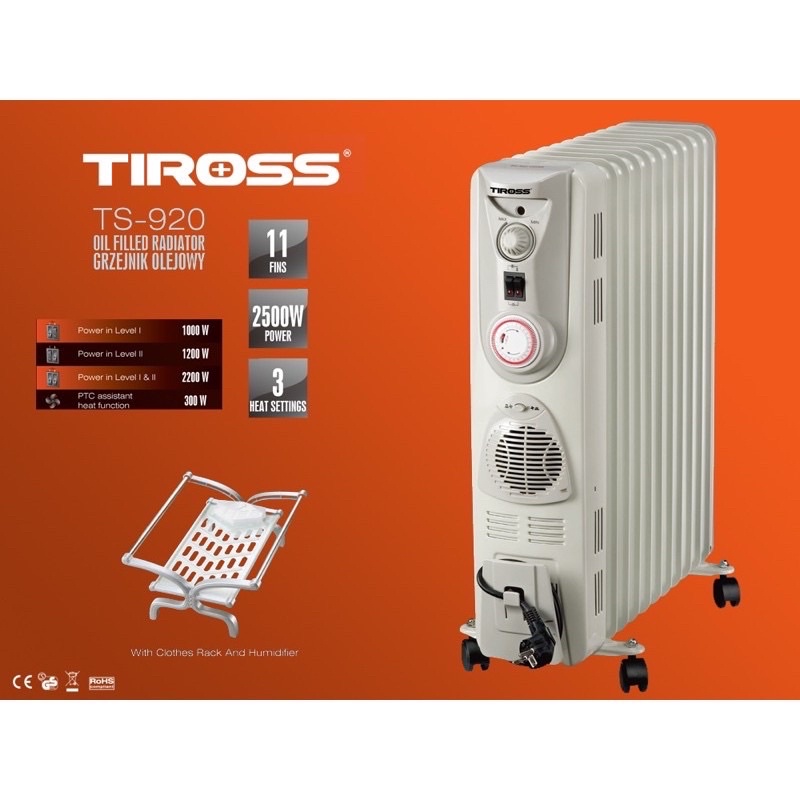 [Hàng chính hãng - mới 100%] Máy sưởi dầu Tiross 9 - 15 thanh TS9212 | TS9213 | TS9215 | TS9218, Có khiển [ BH 1 năm ]